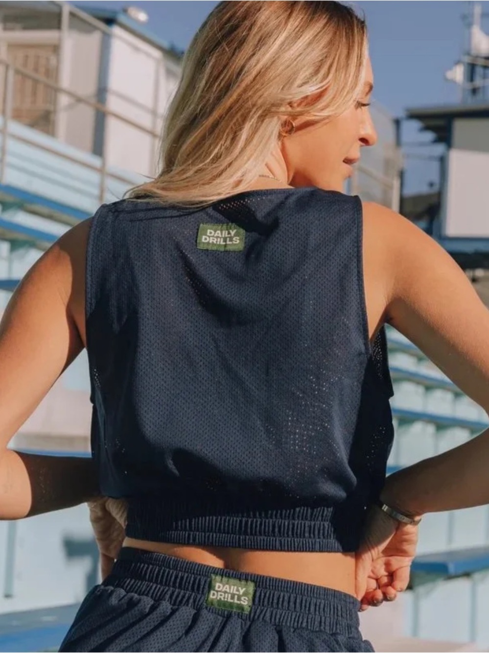 Daily Drills Navy Mesh Cropped Athletic Tank